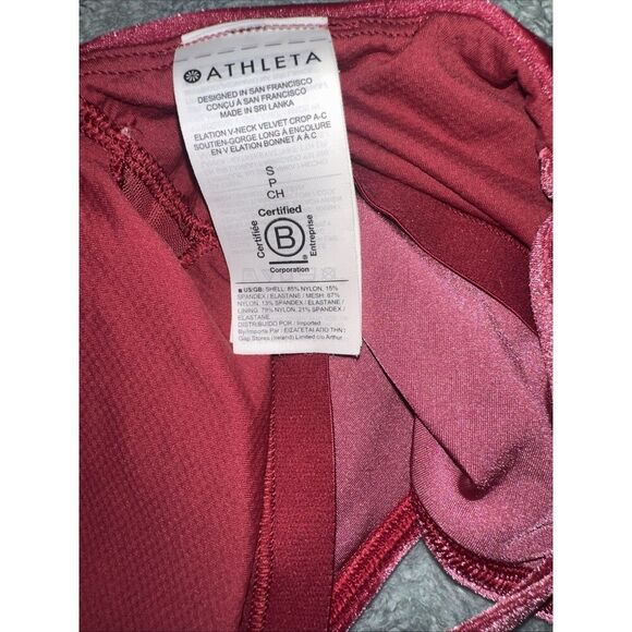 Athleta Elation V-Neck Velvet Crop Workout Top S Crushed Pink Adjustable Strap - Picture 3 of 4
